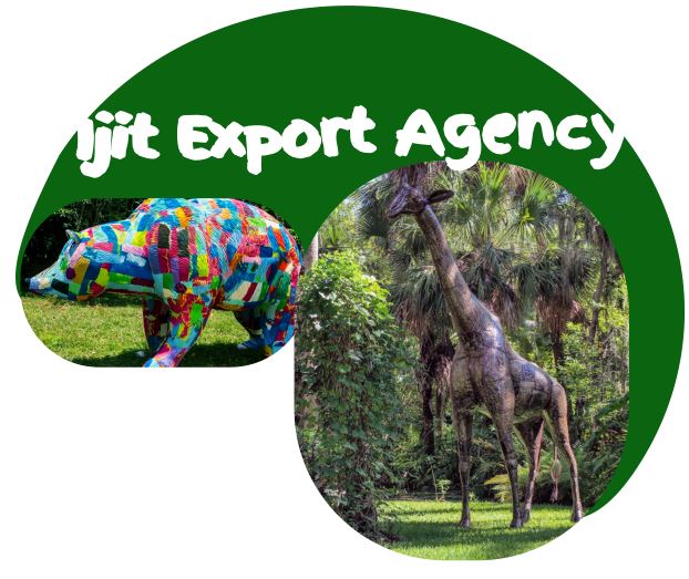 Company logo with A bear and a giraffe statue.