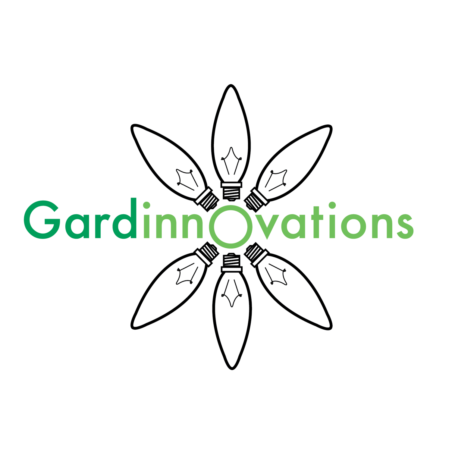 GardInnovations Logo - six lightbulbs that are arranged to look like the petals of a flower