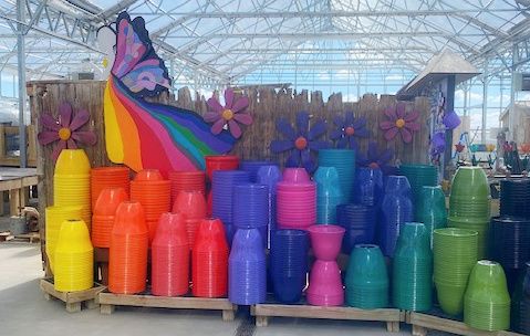A variety of colorful planters at Ebert's Greenhouse Village.